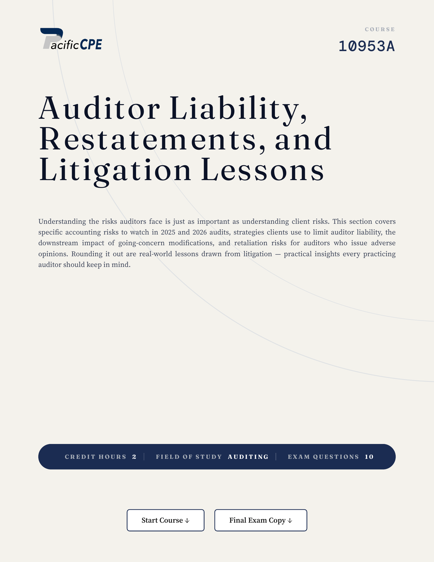 Auditor Liability, Restatements, and Litigation Lessons