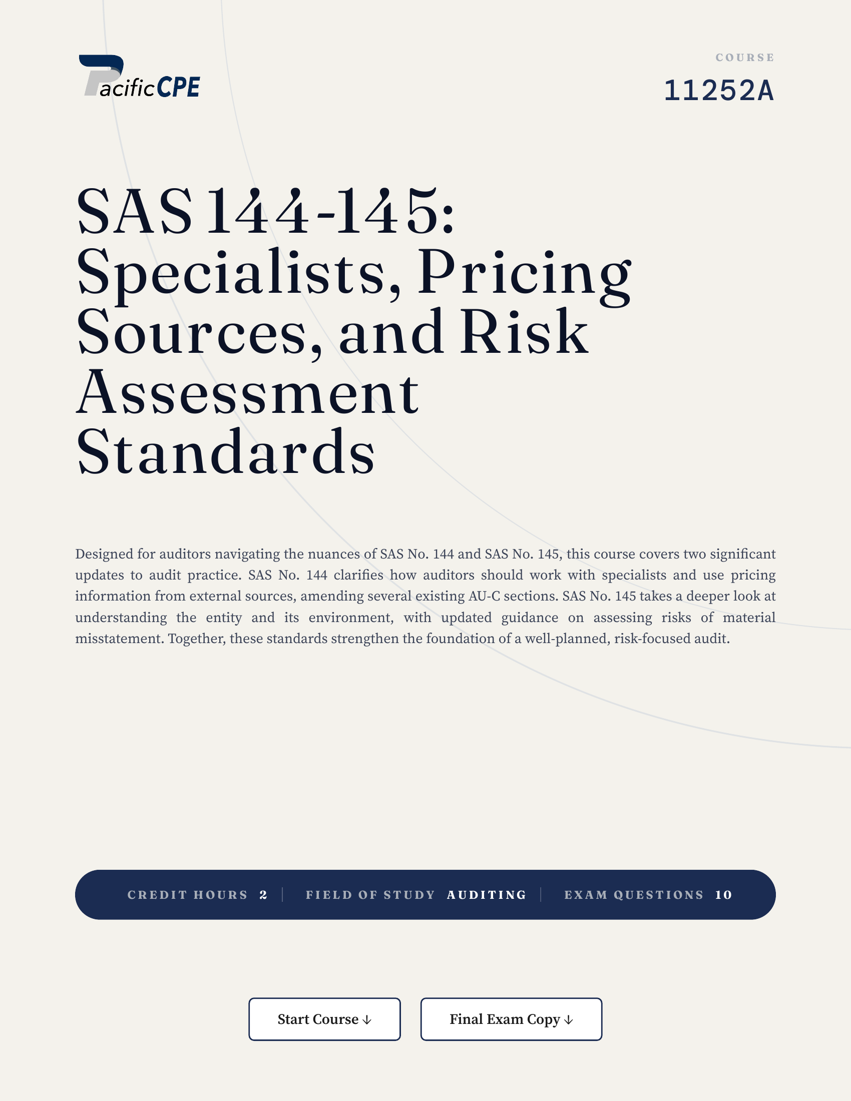 SAS 144-145: Specialists, Pricing Sources, and Risk Assessment Standards