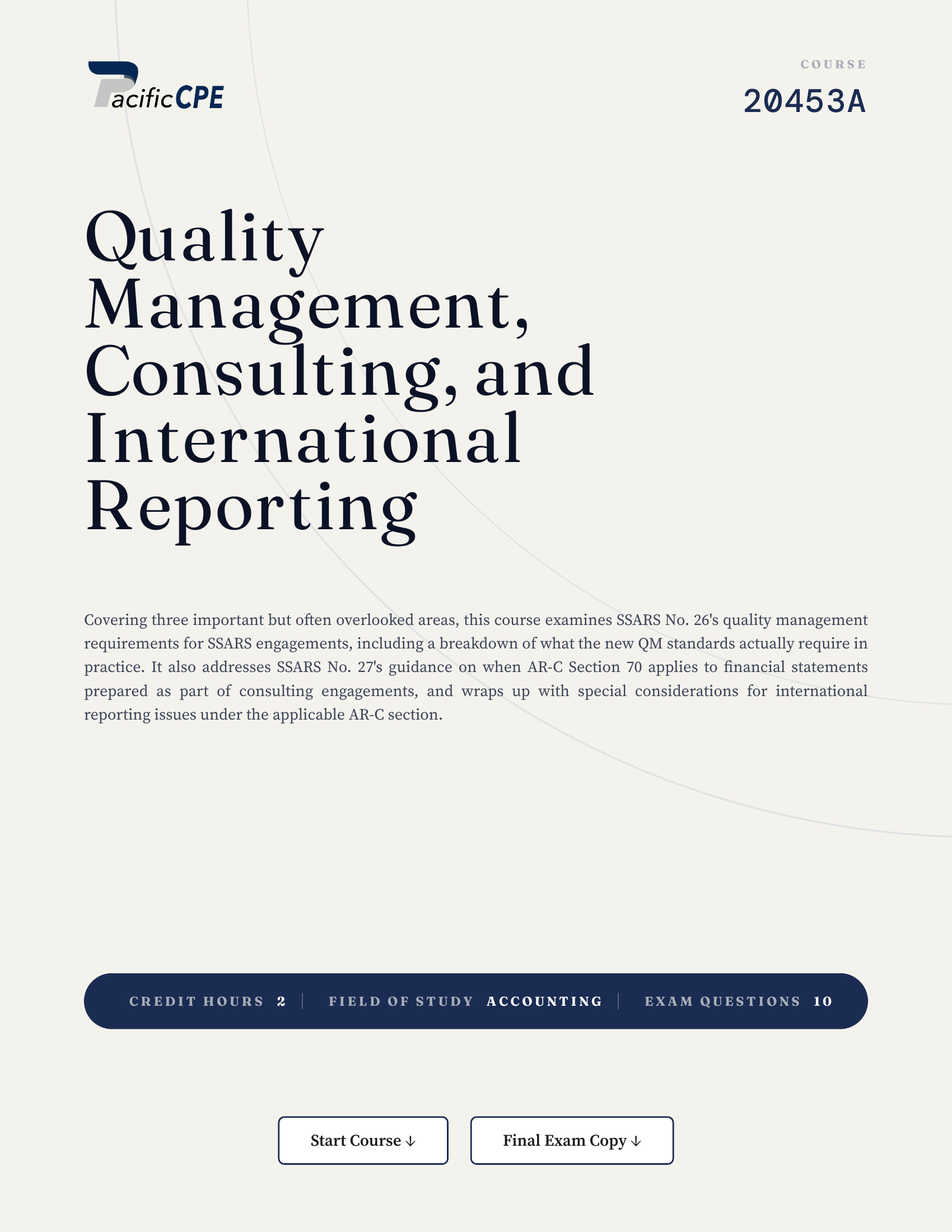 Quality Management, Consulting, and International Reporting