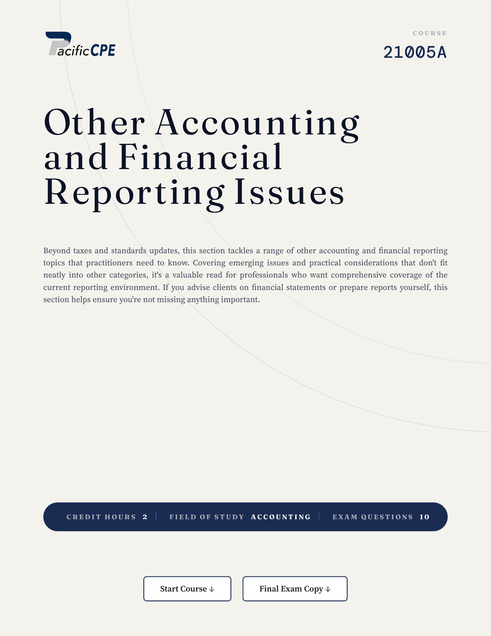 Other Accounting and Financial Reporting Issues
