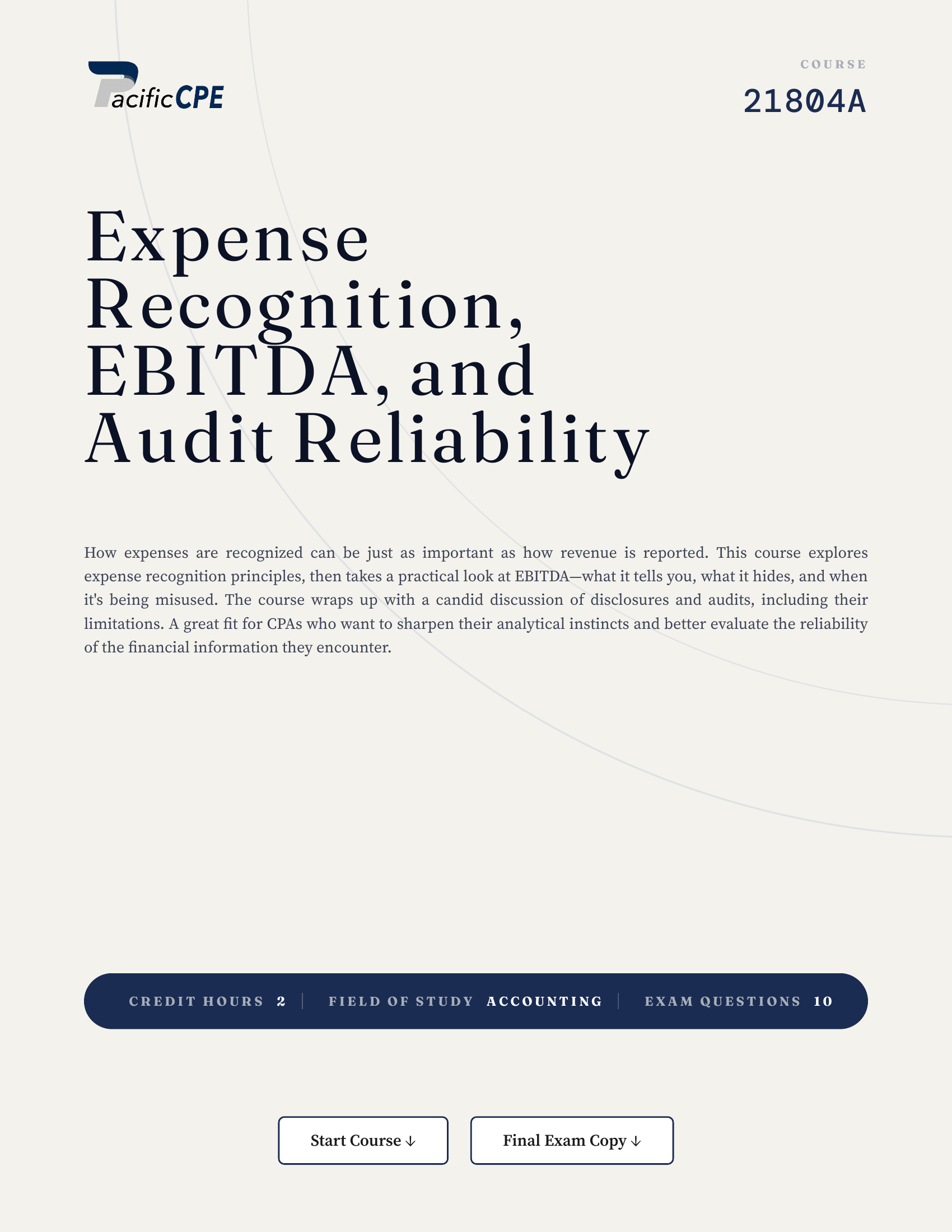 Expense Recognition, EBITDA, and Audit Reliability