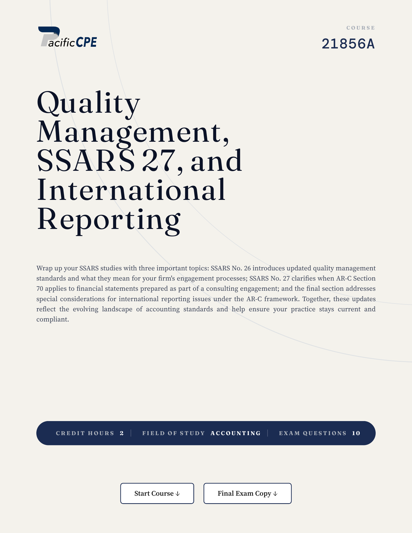 Quality Management, SSARS 27, and International Reporting