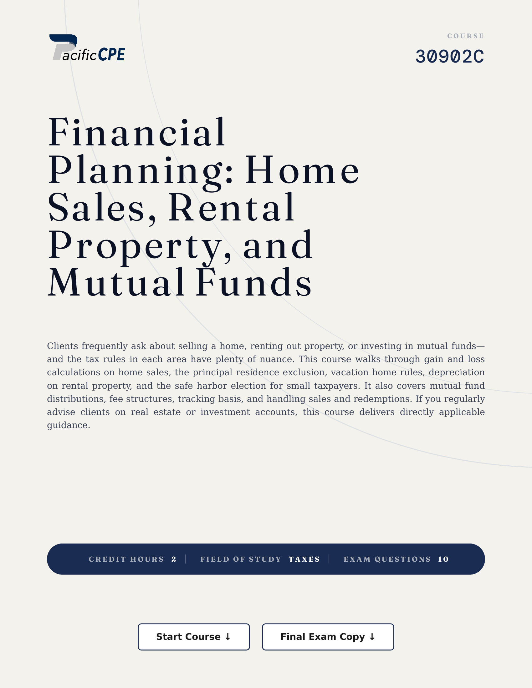 Financial Planning: Home Sales, Rental Property, and Mutual Funds
