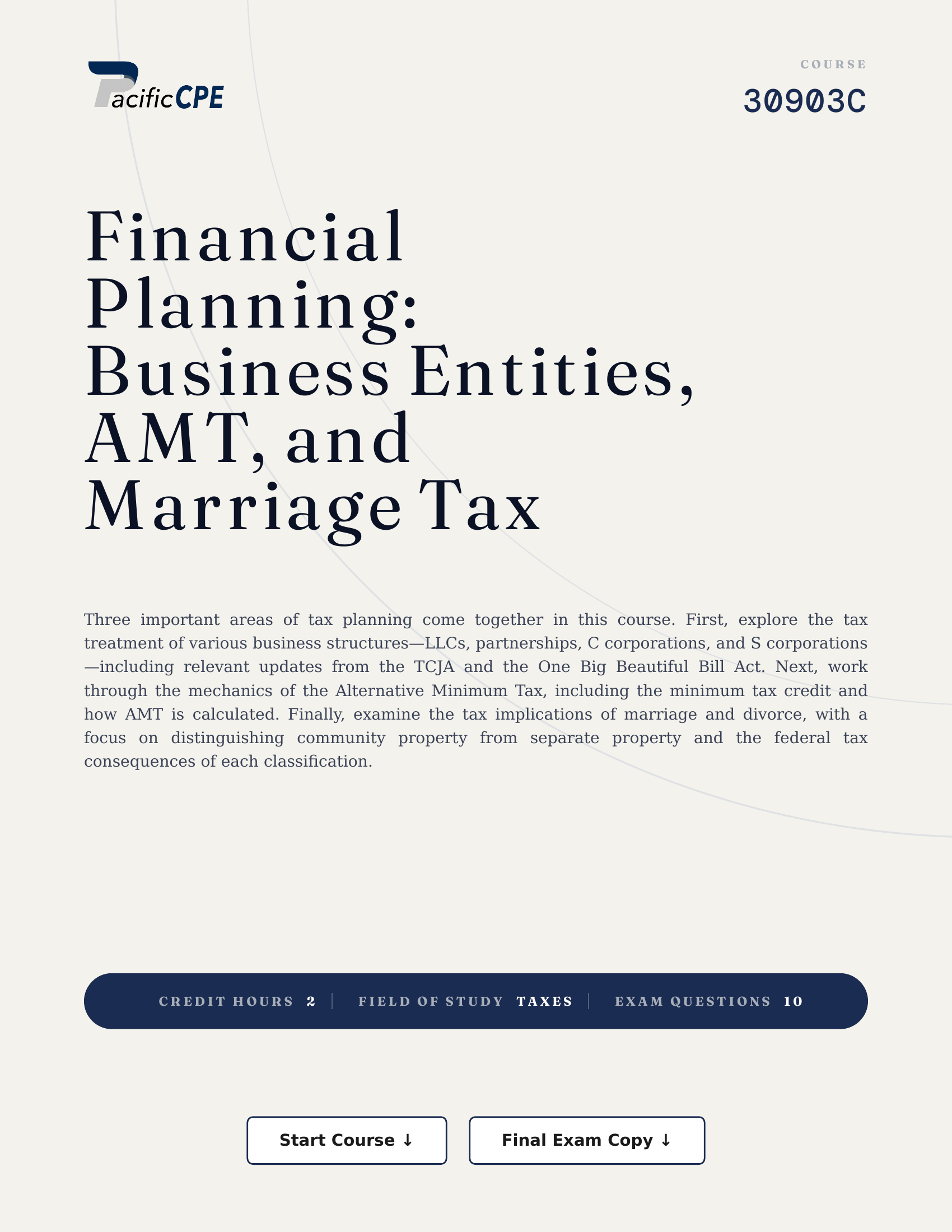 Financial Planning: Business Entities, AMT, and Marriage Tax