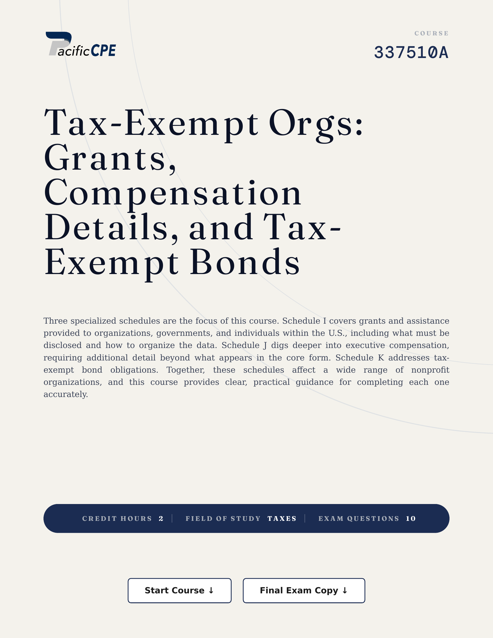 Tax-Exempt Orgs: Grants, Compensation Details, and Tax-Exempt Bonds
