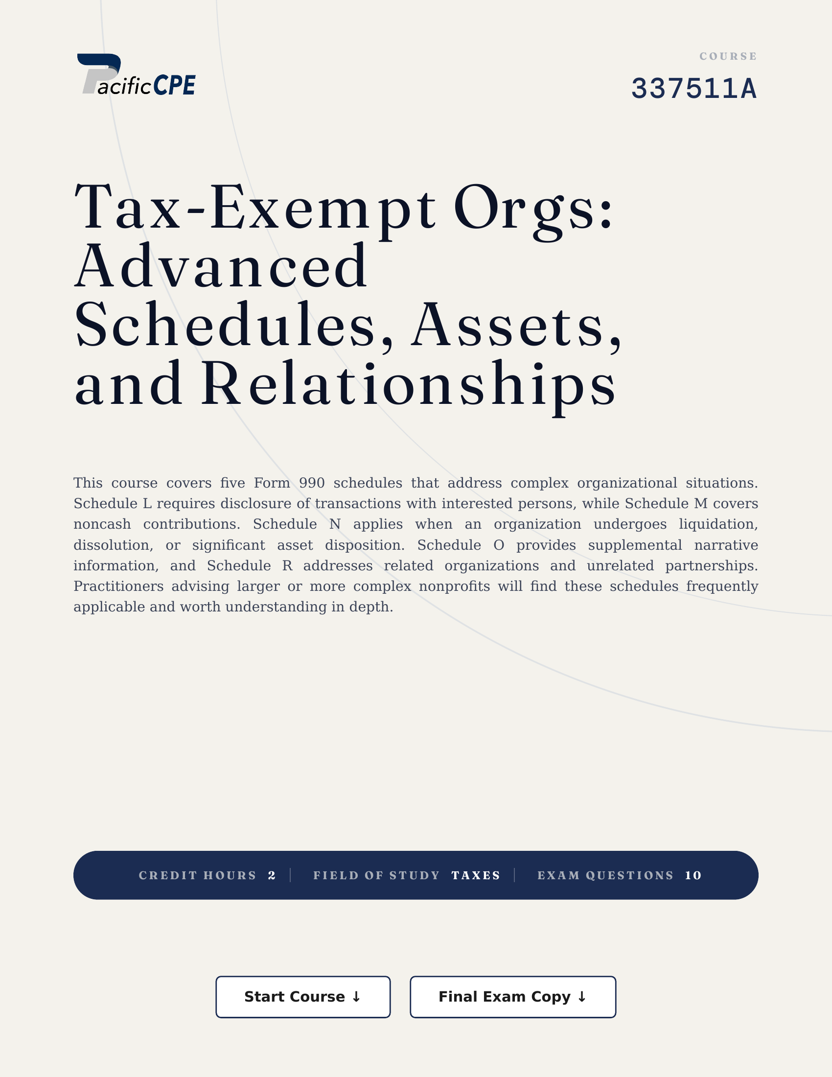 Tax-Exempt Orgs: Advanced Schedules, Assets, and Relationships