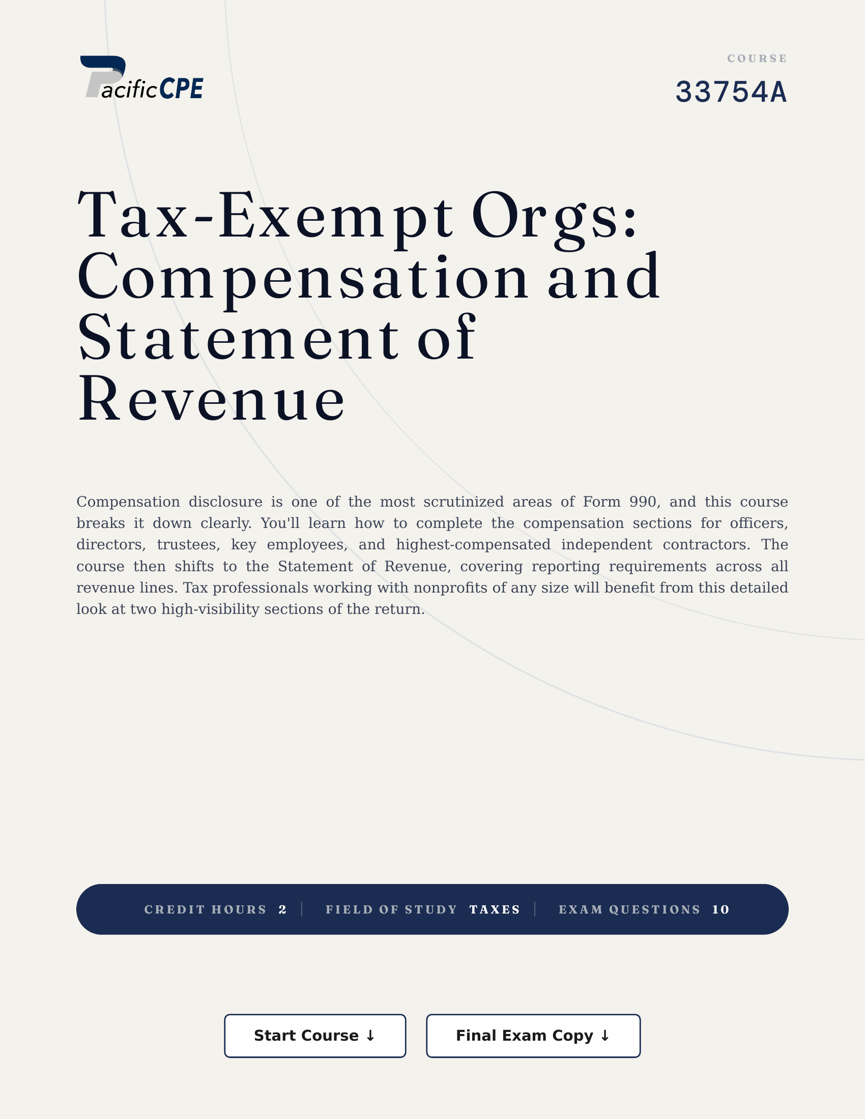 Tax-Exempt Orgs: Compensation and Statement of Revenue
