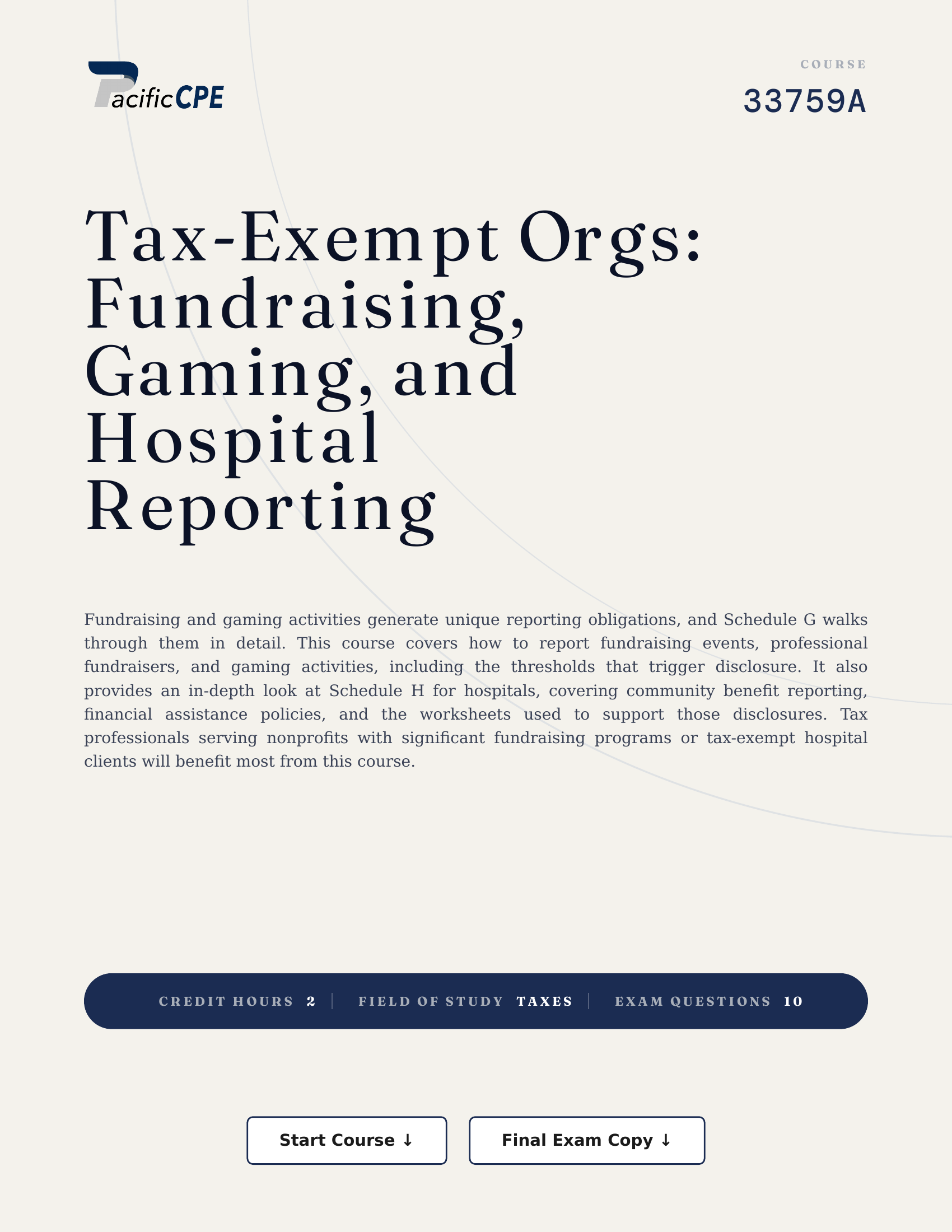 Tax-Exempt Orgs: Fundraising, Gaming, and Hospital Reporting