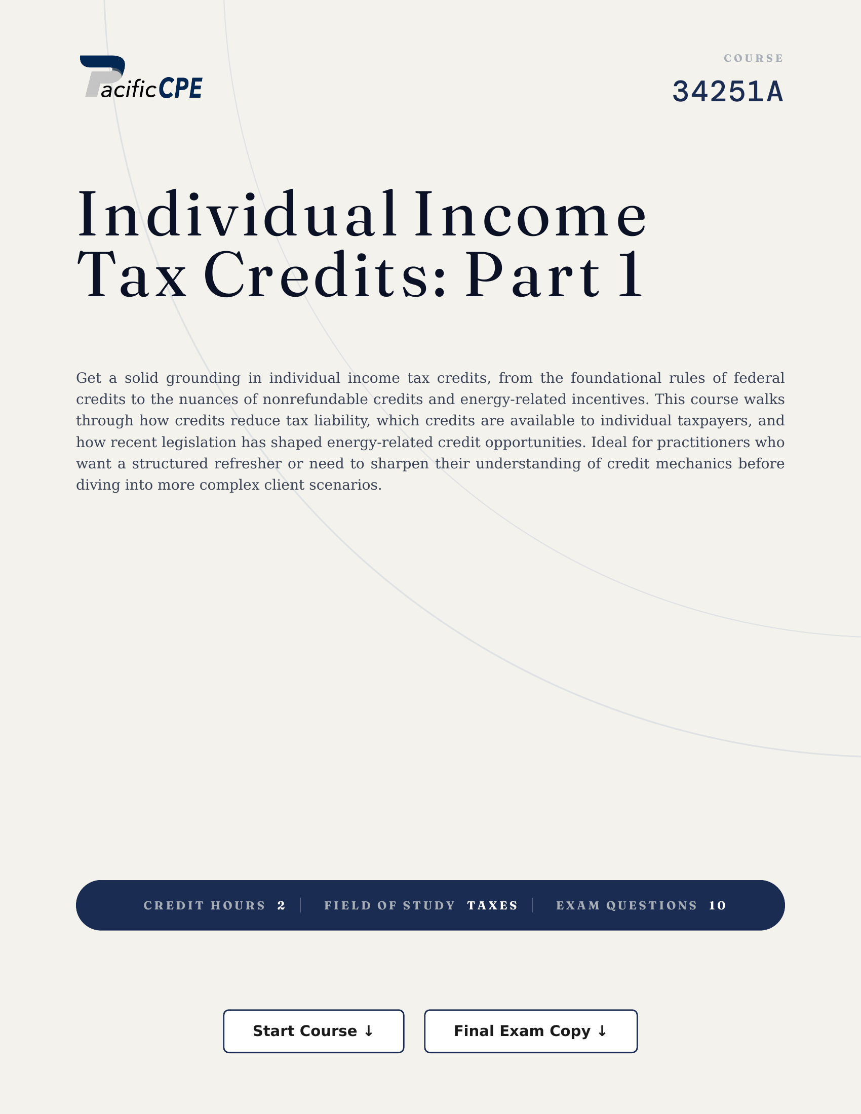 Individual Income Tax Credits: Part 1
