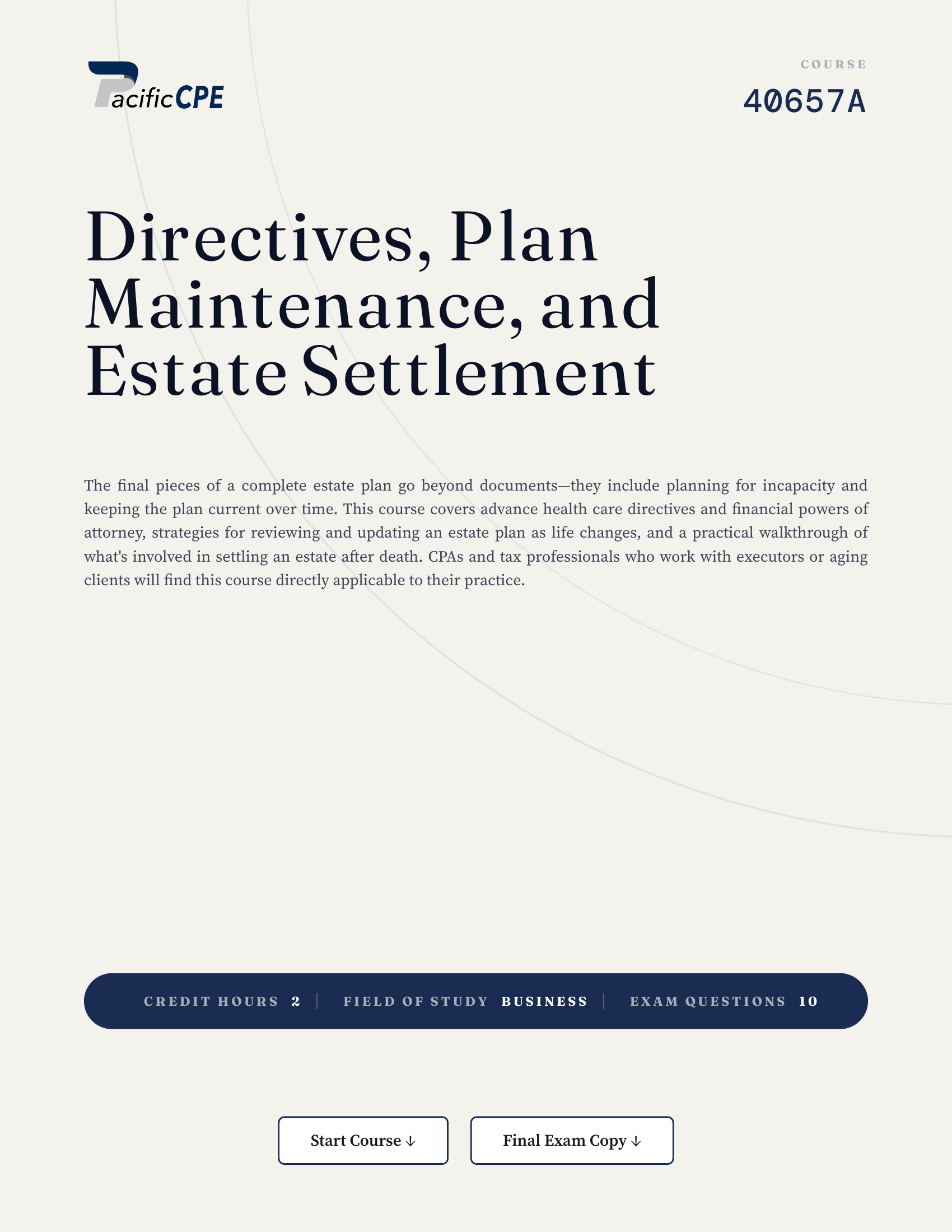 Directives, Plan Maintenance, and Estate Settlement